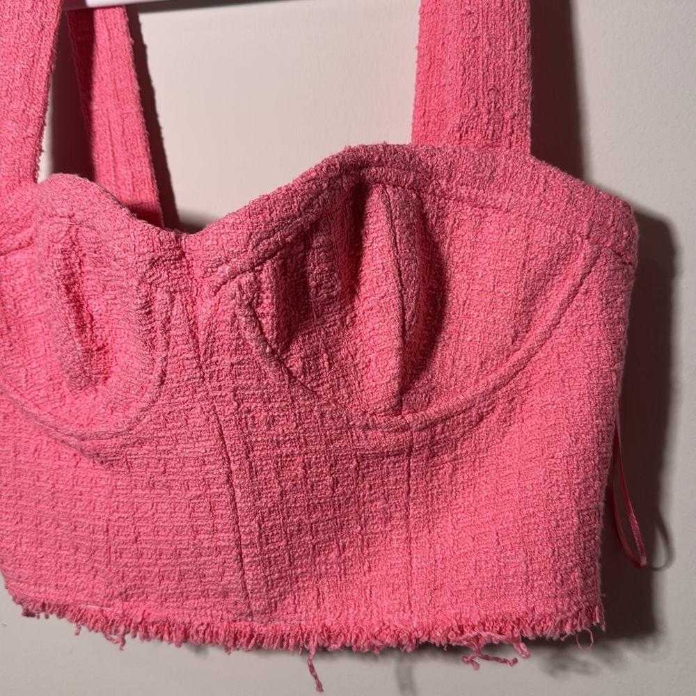 Zara Pink Bustier Tweed Crop Top - XS - Picture 3 of 4